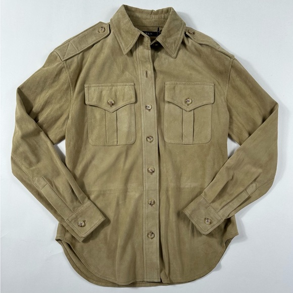 Ralph Lauren Women’s Goat Suede Button Up Long Sleeve Shirt / Jacket Tan - XXL - Picture 3 of 10